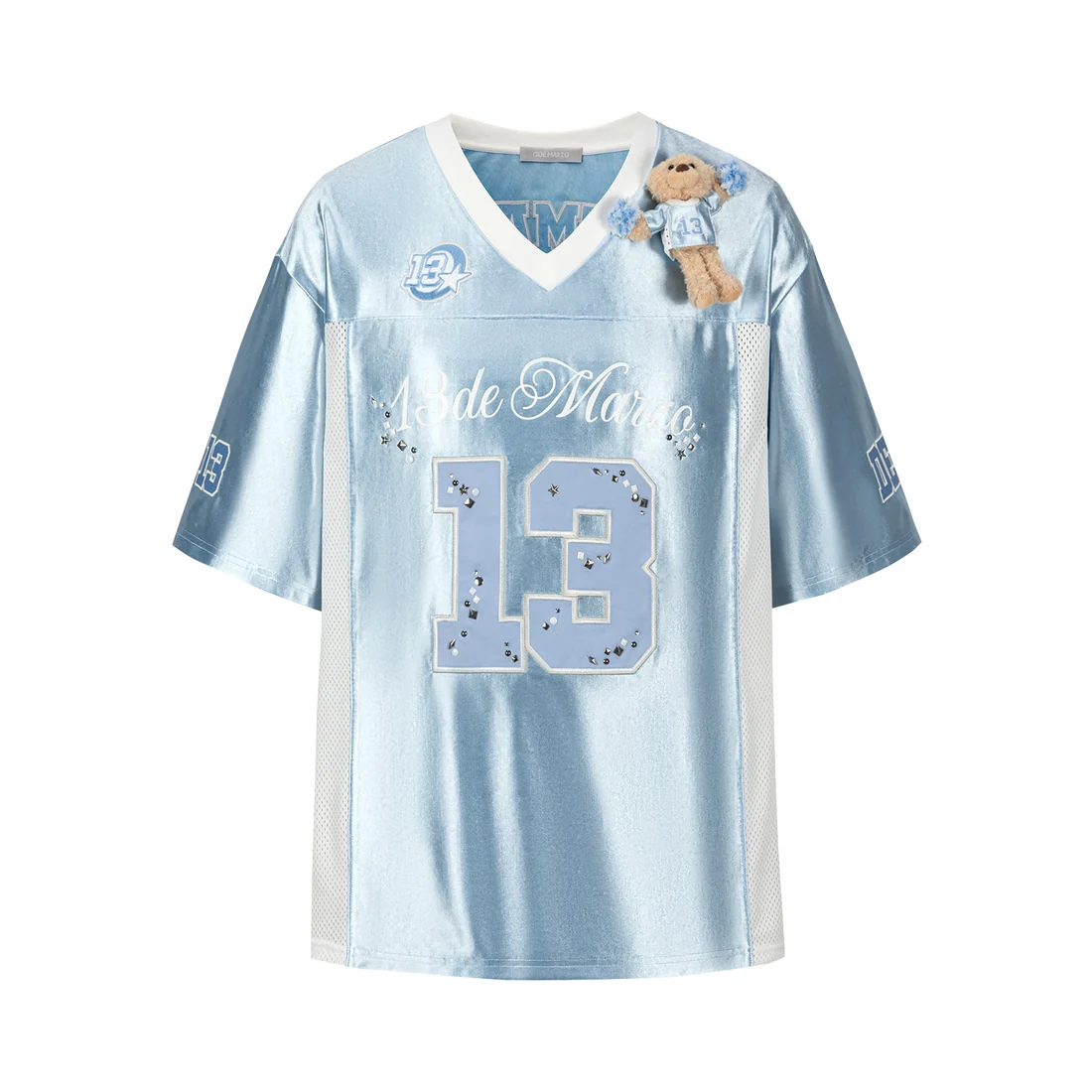 13DE MARZO Bear Cheerleader Satin Jersey T-shirt Blue