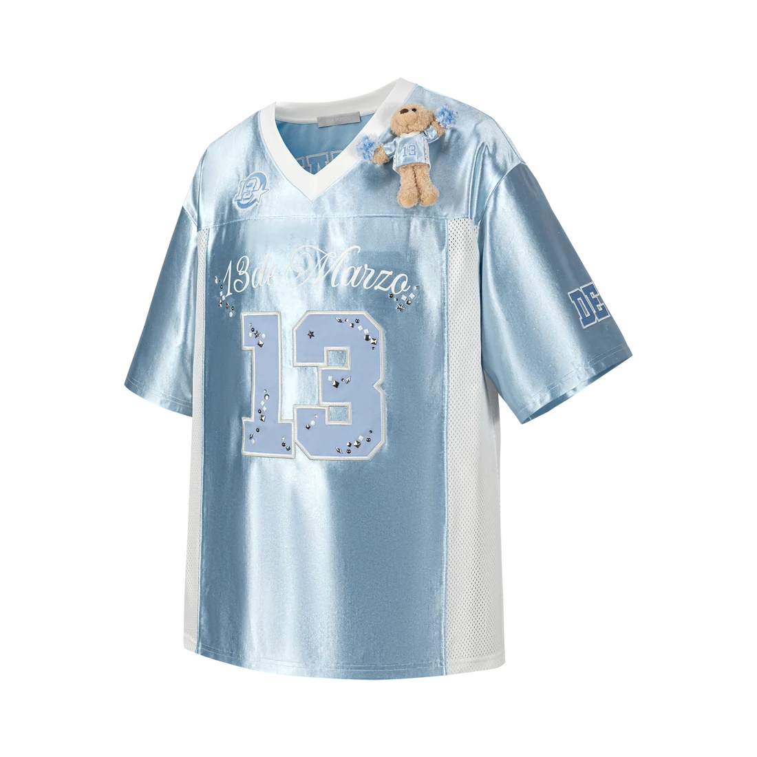 13DE MARZO Bear Cheerleader Satin Jersey T-shirt Blue