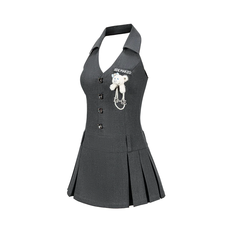 13DE MARZO Halter Neck Blazer Dress Grey