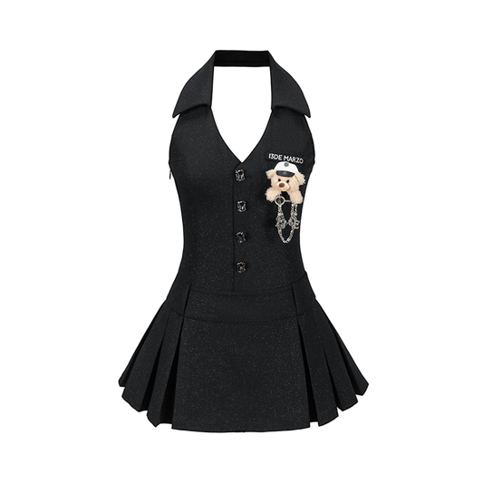 13DE MARZO Halter Neck Blazer Dress Black