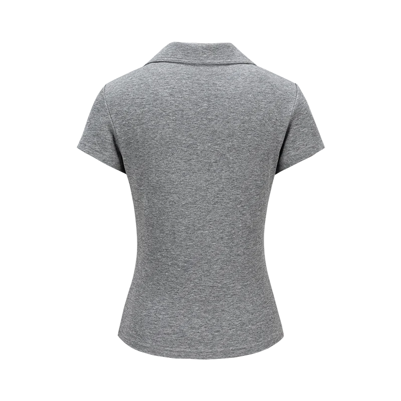 13DE MARZO Faux Rhinestones Fitted Polo Shirt Grey