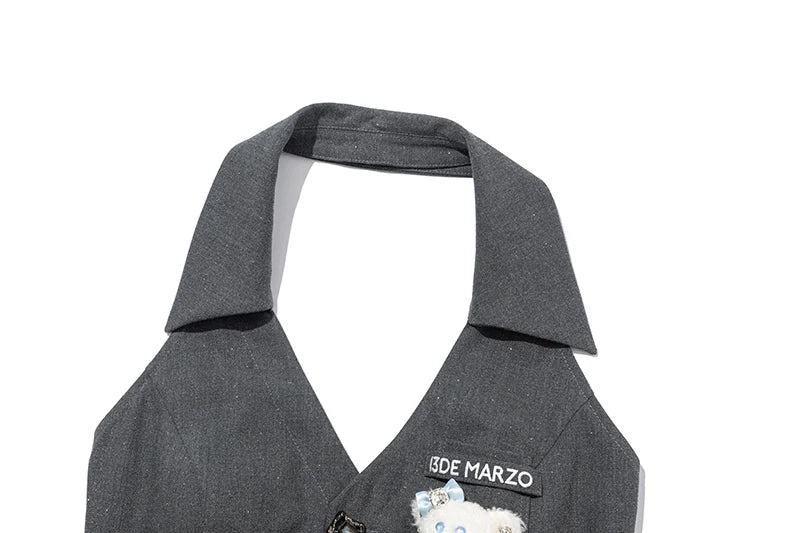 13DE MARZO Halter Neck Blazer Dress Grey
