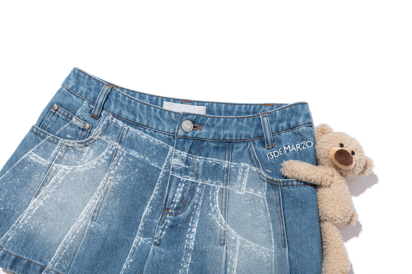 13DE MARZO Misposition Printing Denim Dress Blue