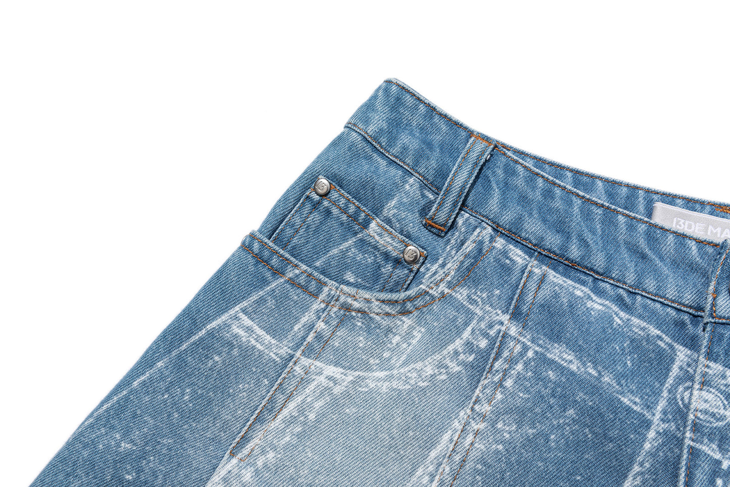 13DE MARZO Misposition Printing Denim Dress Blue