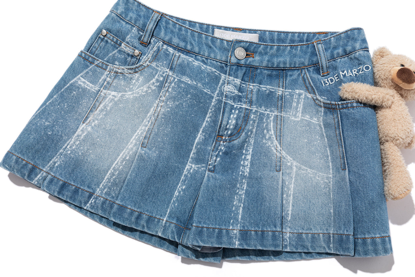 13DE MARZO Misposition Printing Denim Dress Blue