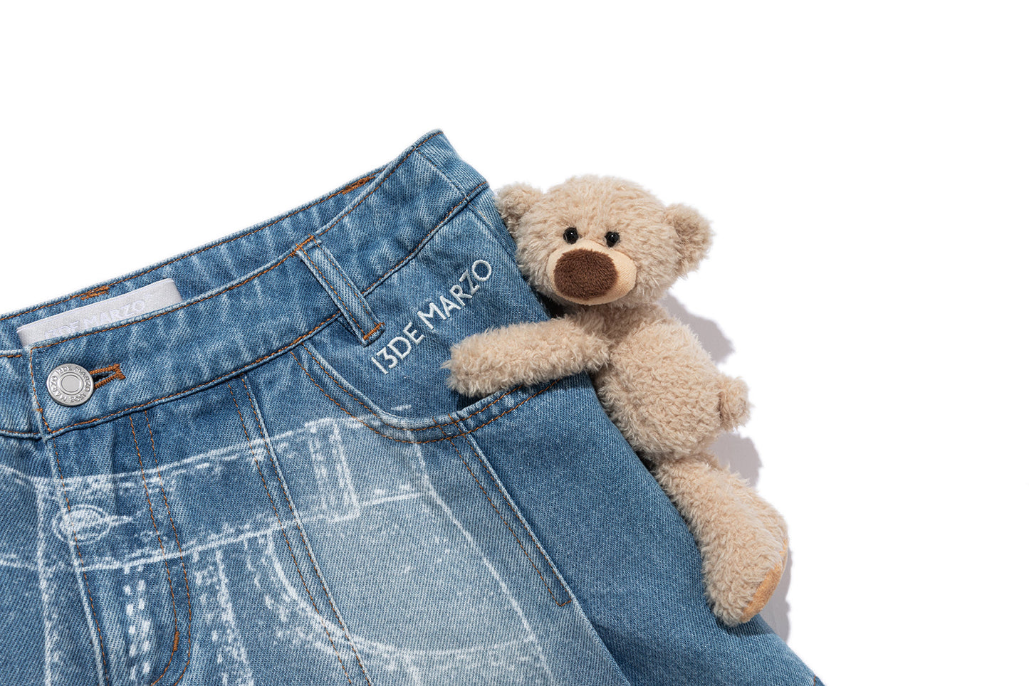 13DE MARZO Misposition Printing Denim Dress Blue