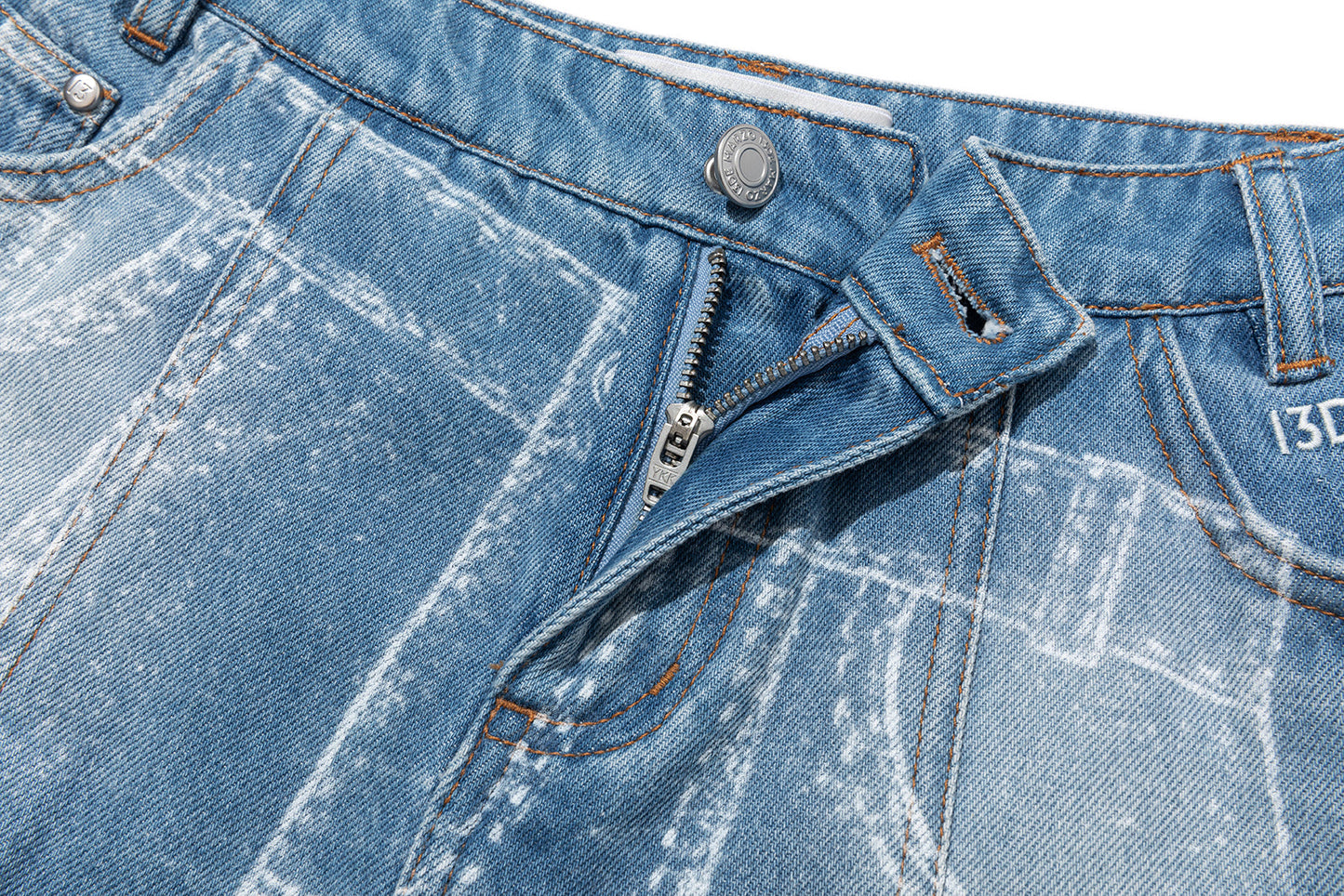 13DE MARZO Misposition Printing Denim Dress Blue