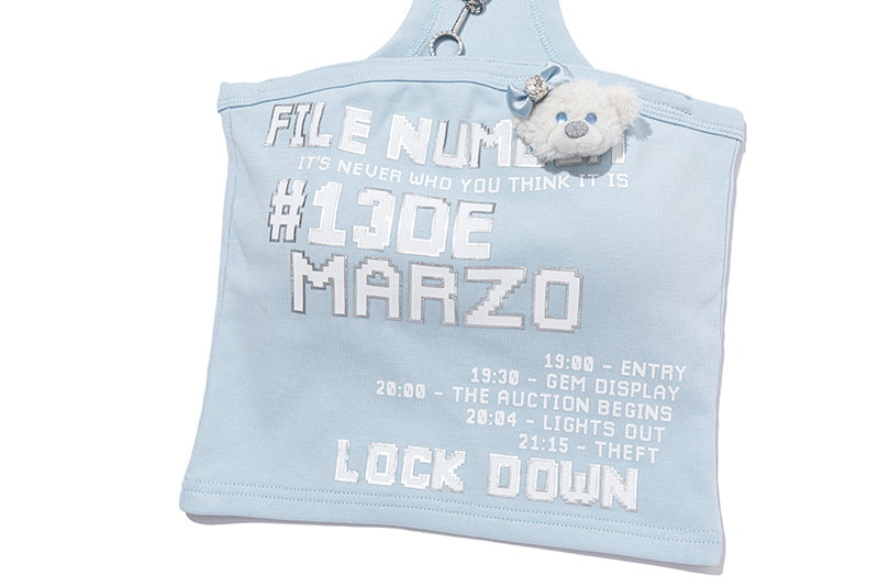 13DE MARZO Silver Foil Chain Print Bustier Top Blue