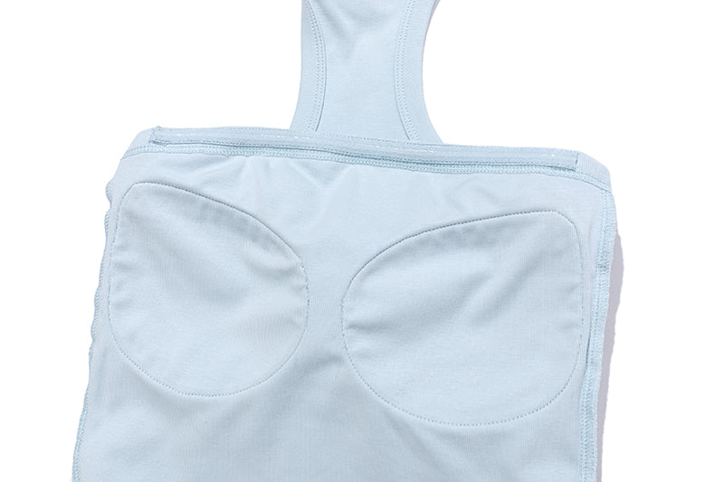 13DE MARZO Silver Foil Chain Print Bustier Top Blue