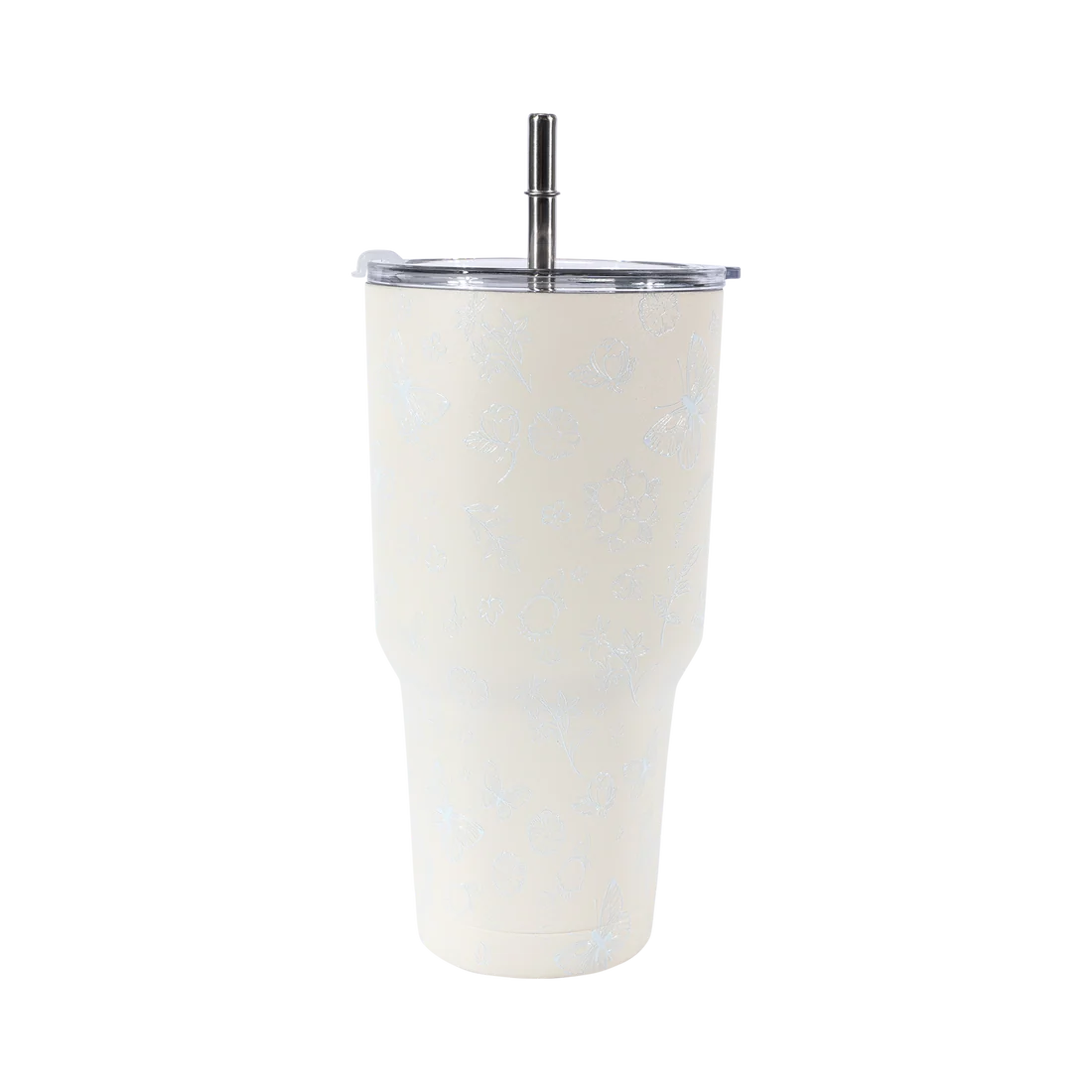 13DE MARZO Embossed Floral Bear Steel Cup White