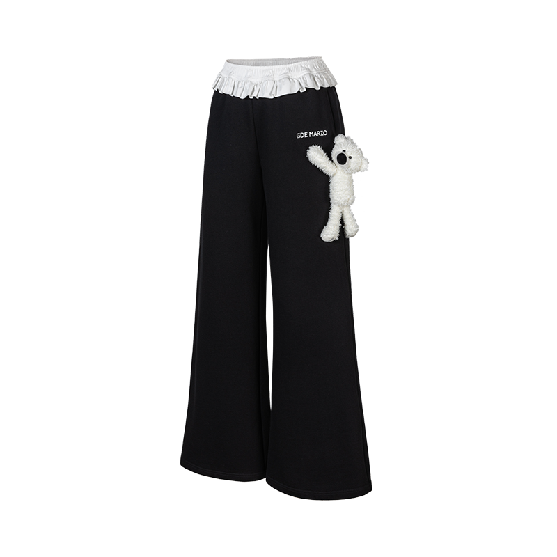 13DE MARZO Lace Edge Sweatpants Black