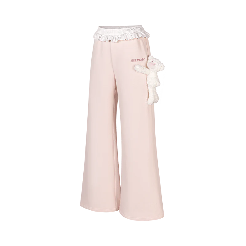 13DE MARZO Lace Edge Sweatpants Pink