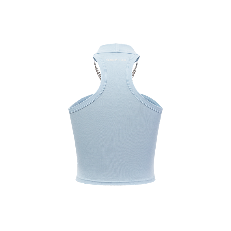 13DE MARZO Silver Foil Chain Print Bustier Top Blue