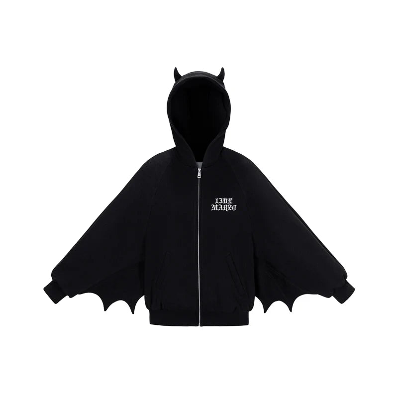13DE MARZO Angel Devil Bear Zipped Hoodie/ BLACK
