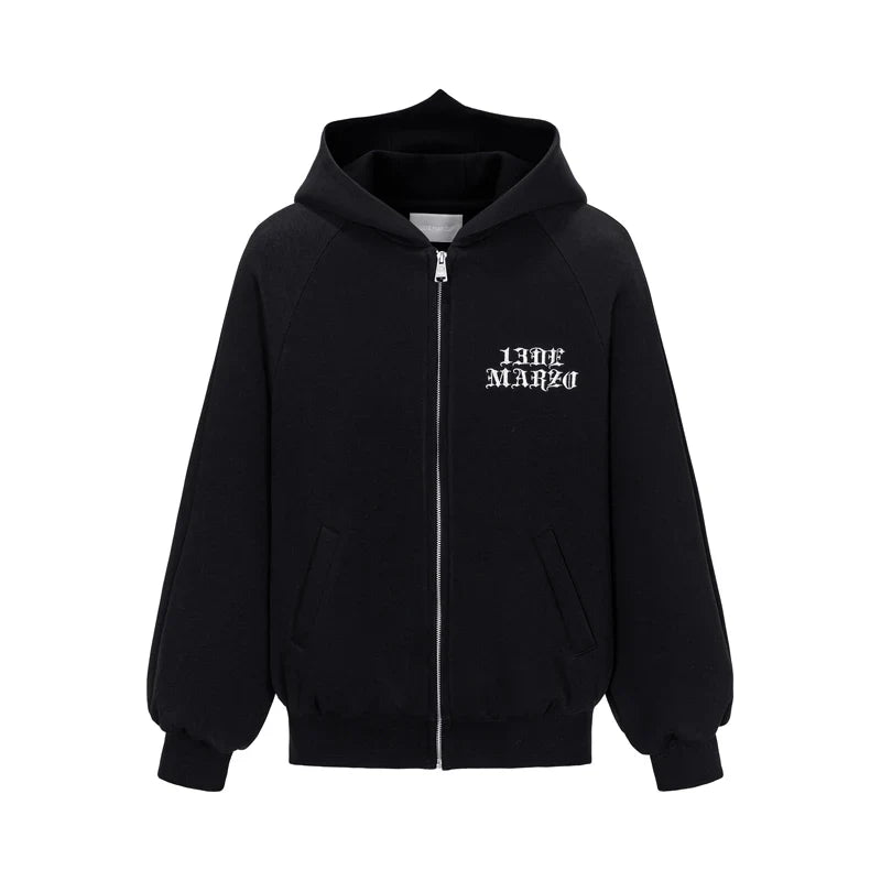 13DE MARZO Angel Devil Bear Zipped Hoodie/ BLACK