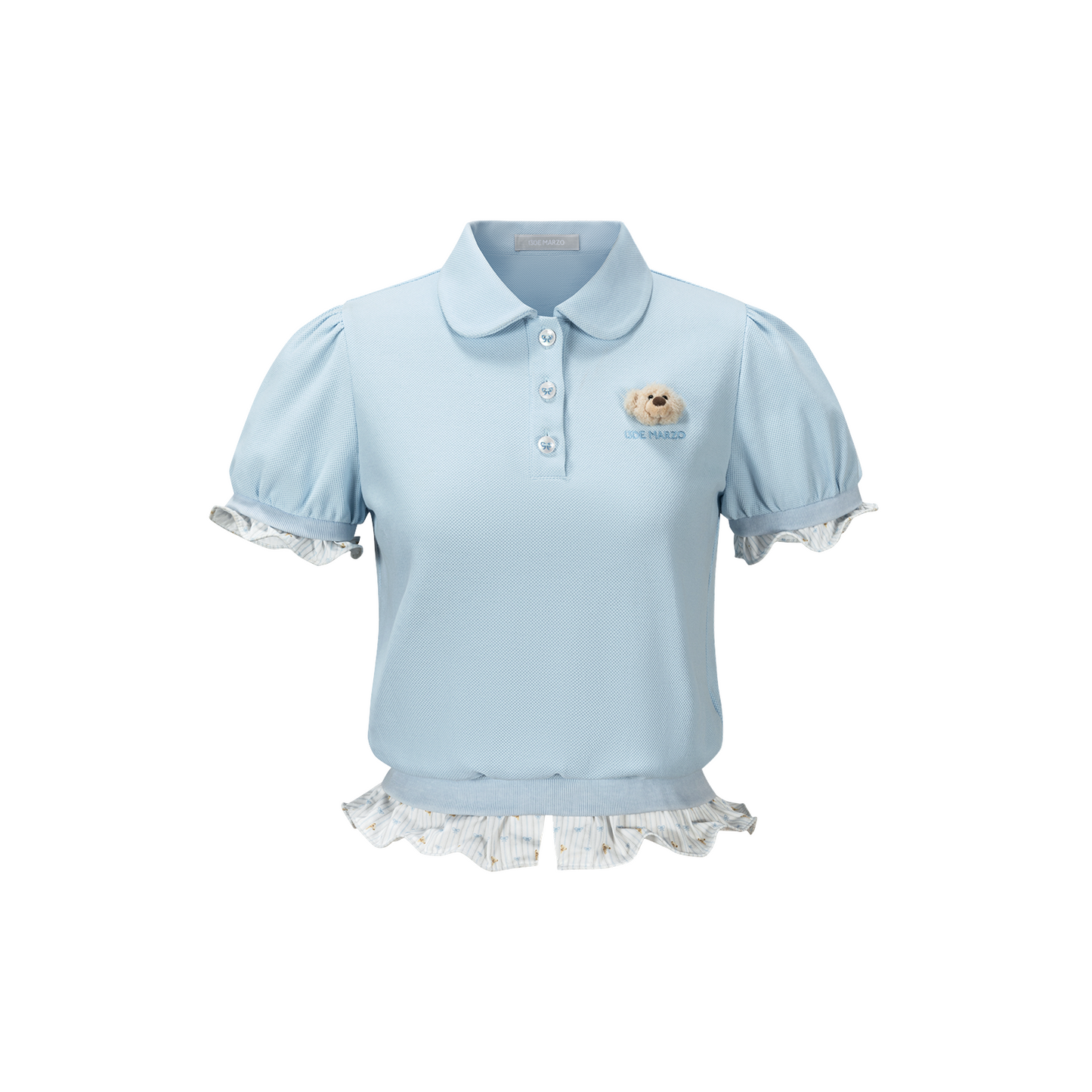 13DE MARZO Smocked Puff Sleeve Polo Style T-shirt