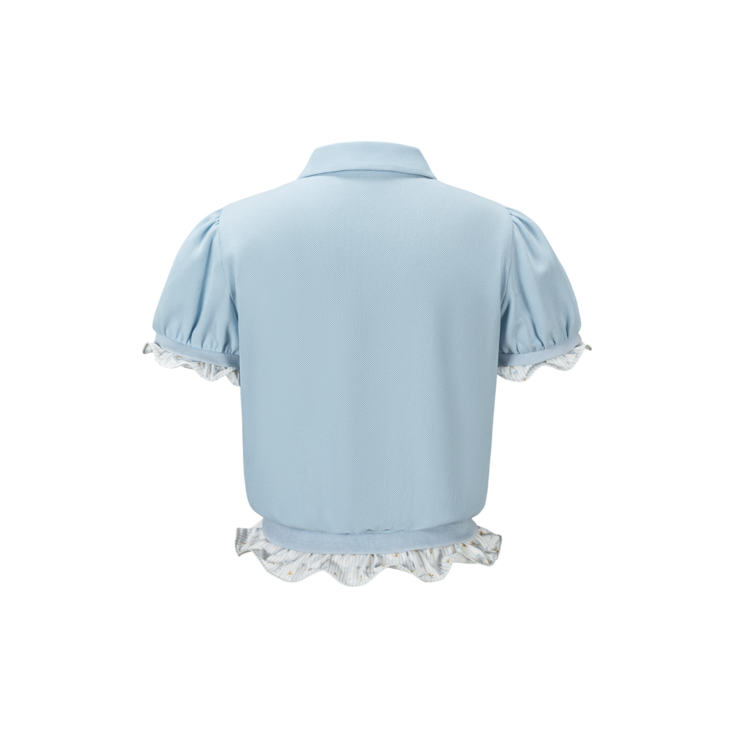 13DE MARZO Smocked Puff Sleeve Polo Style T-shirt