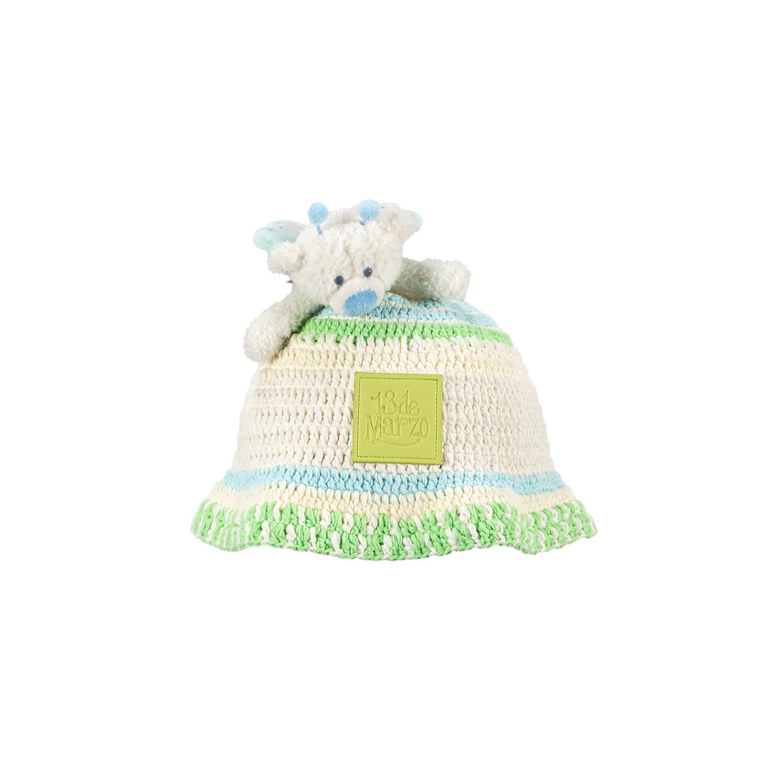 13DE MARZO Floral Bear Knit Hat