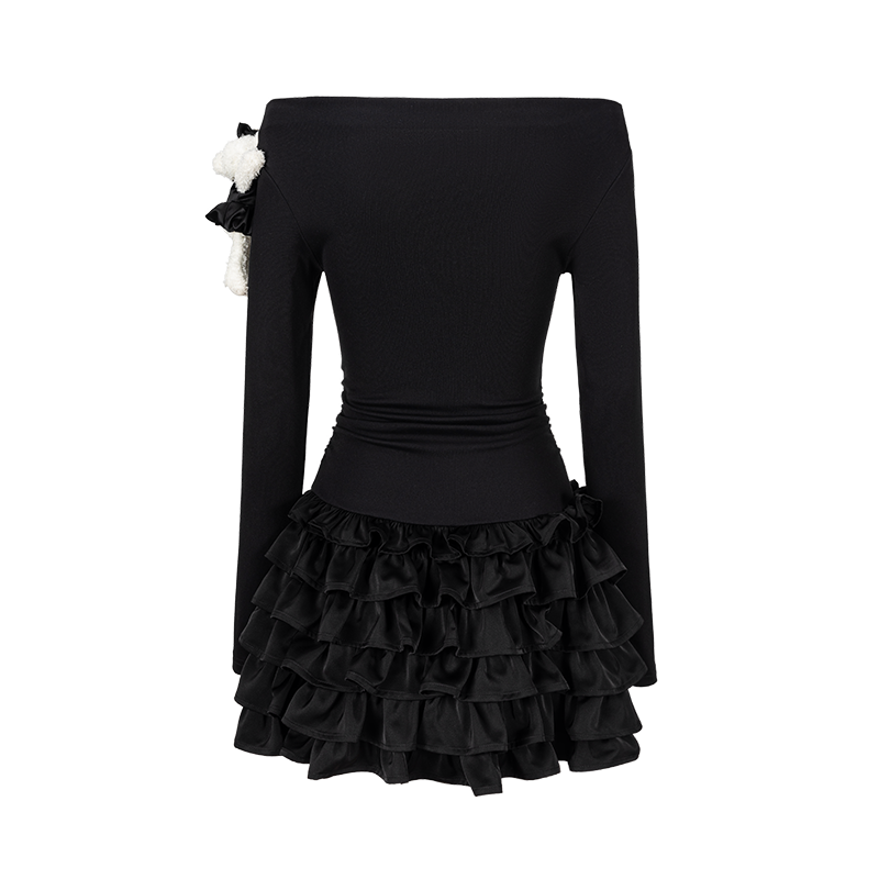 13DE MARZO Off-Shoulder Tiered Dress Black
