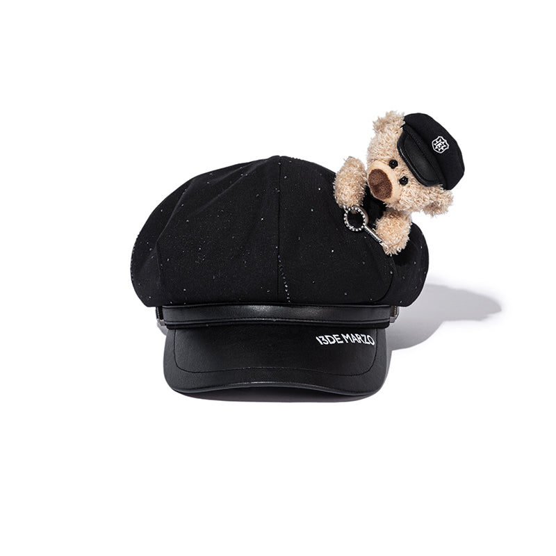 13DE MARZO Glass Print Octagonal Beret Black