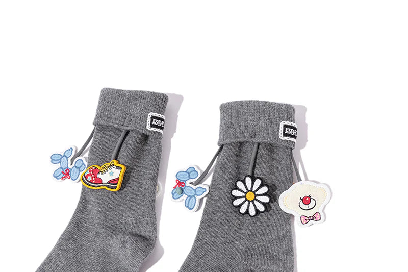 13DE MARZO Fringe Charm Mid-Calf Socks Grey