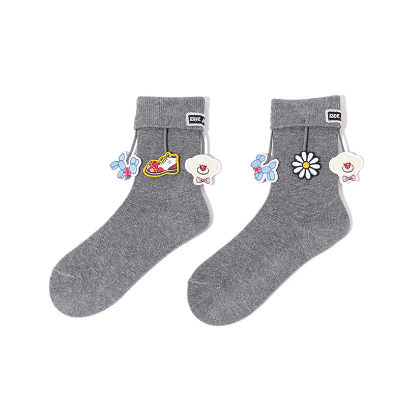 13DE MARZO Fringe Charm Mid-Calf Socks Grey