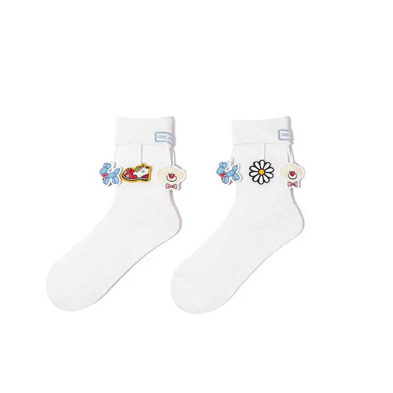 13DE MARZO Fringe Charm Mid-Calf Socks White