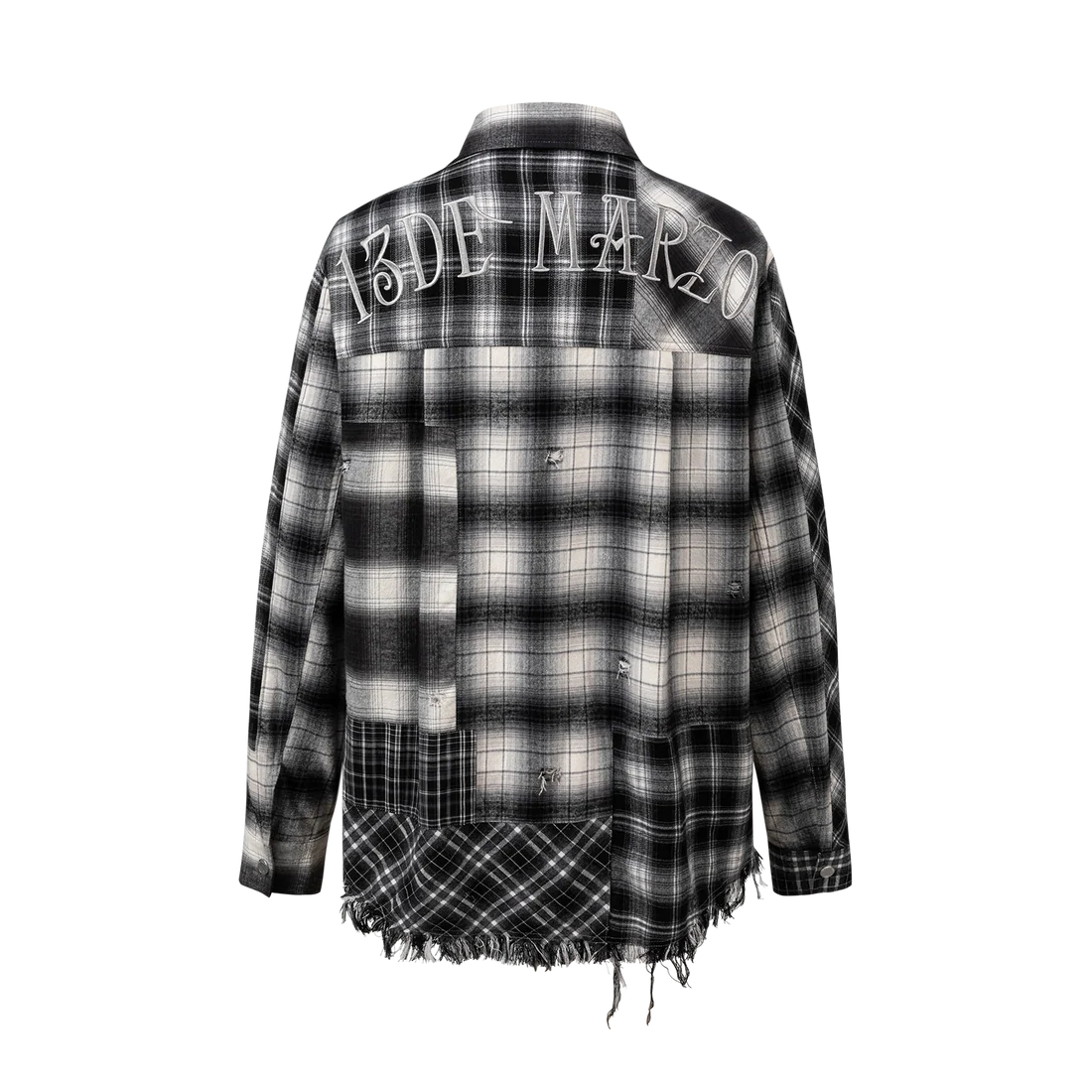 13DE MARZO Patchwork Plaid Distressed Shirt