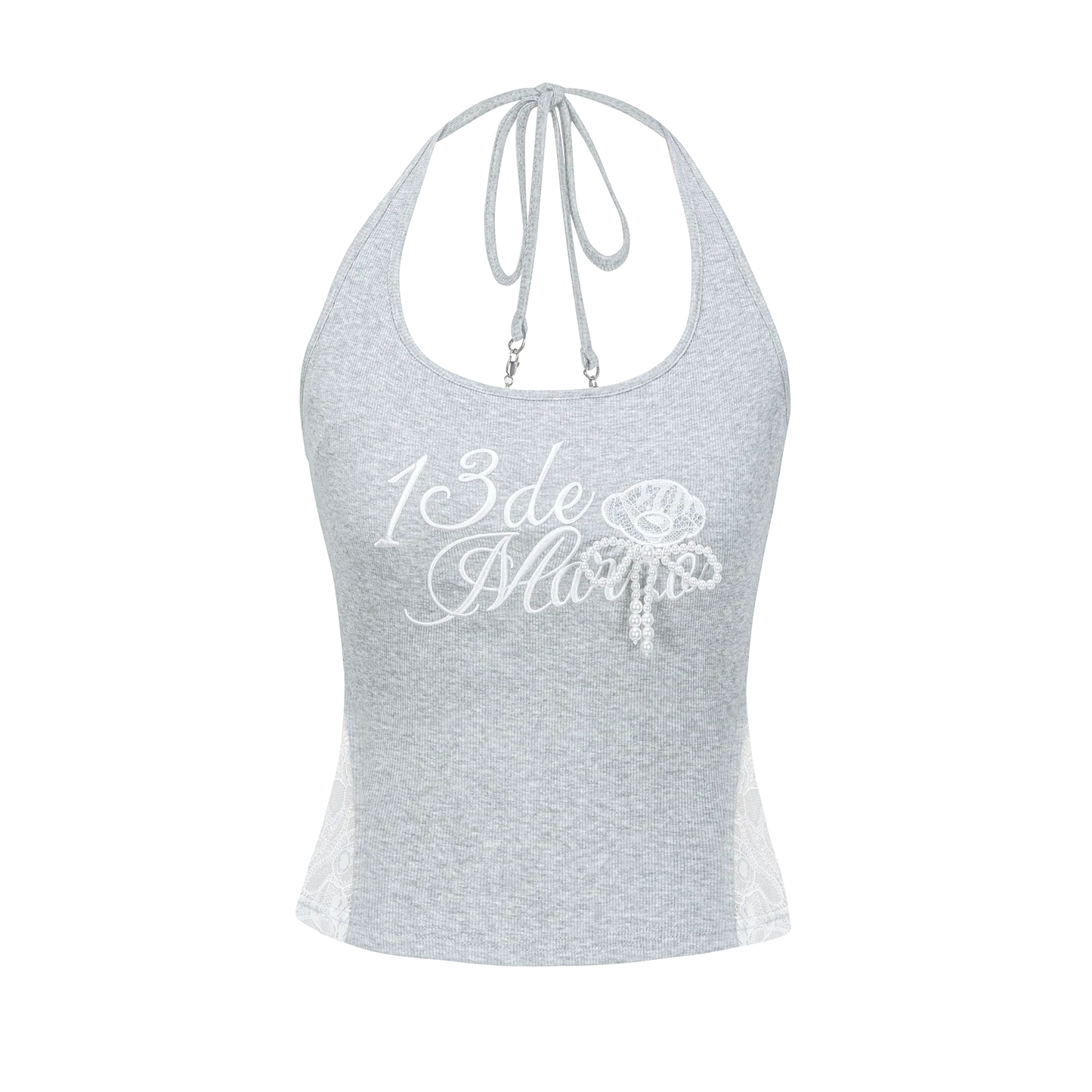 13DE MARZO Bear Lacy Halter Top Grey