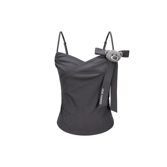 13DE MARZO Bear Shimmer Bow Camisole Grey