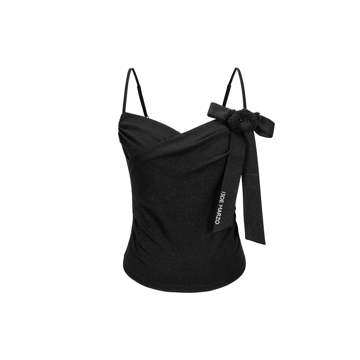 13DE MARZO Bear Shimmer Bow Camisole Black