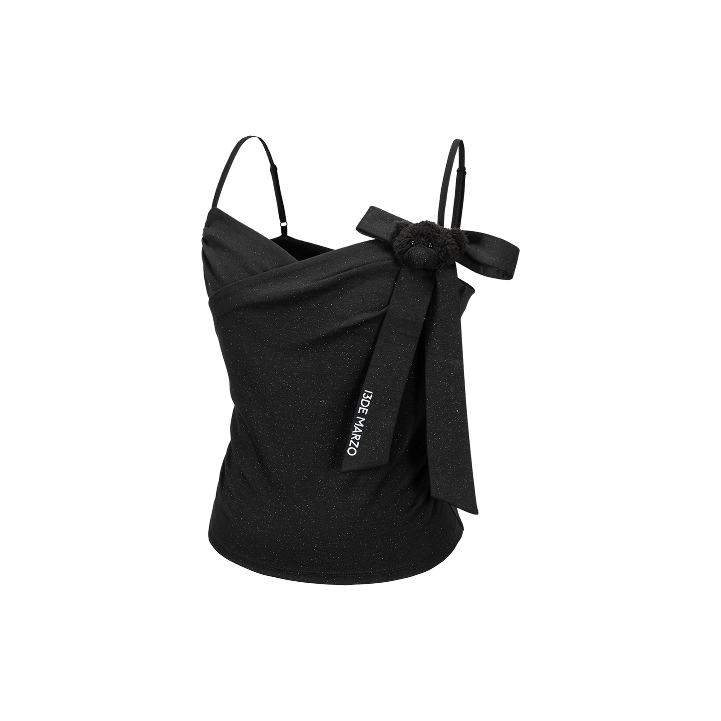 13DE MARZO Bear Shimmer Bow Camisole Black