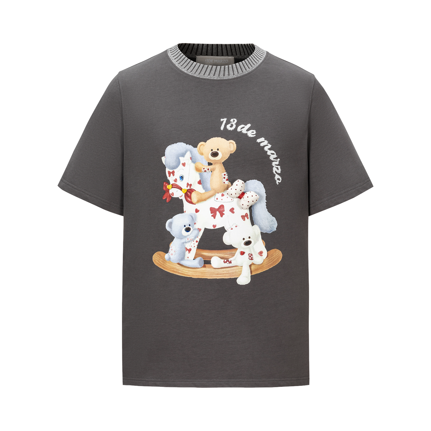 13DE MARZO Rocking Horse Print T-shirt Dark Grey