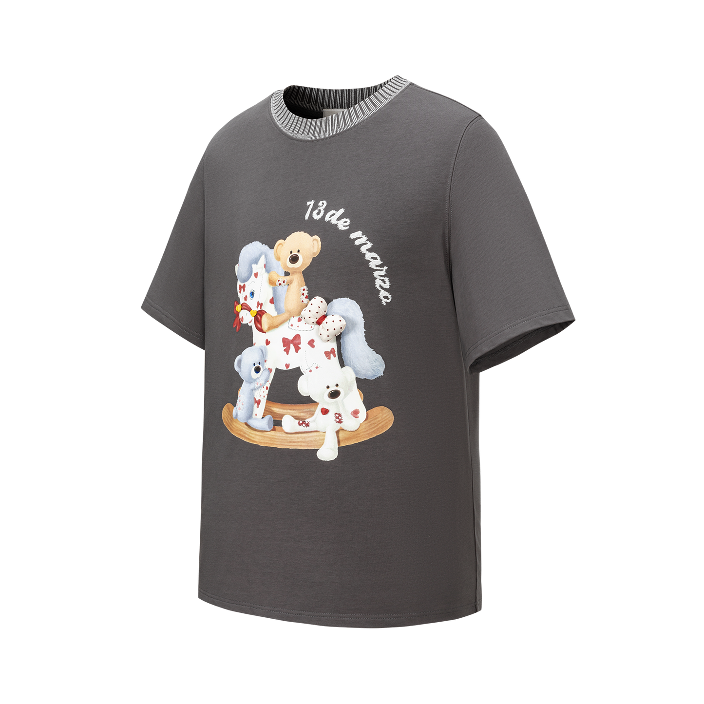 13DE MARZO Rocking Horse Print T-shirt Dark Grey