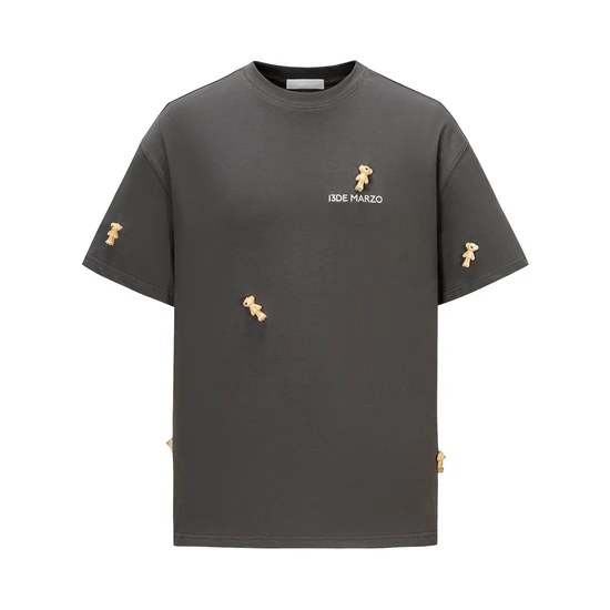 13DE MARZO Mini Flocked Bear T-shirt Dark Grey