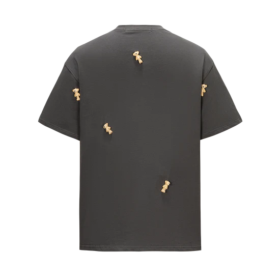 13DE MARZO Mini Flocked Bear T-shirt Dark Grey