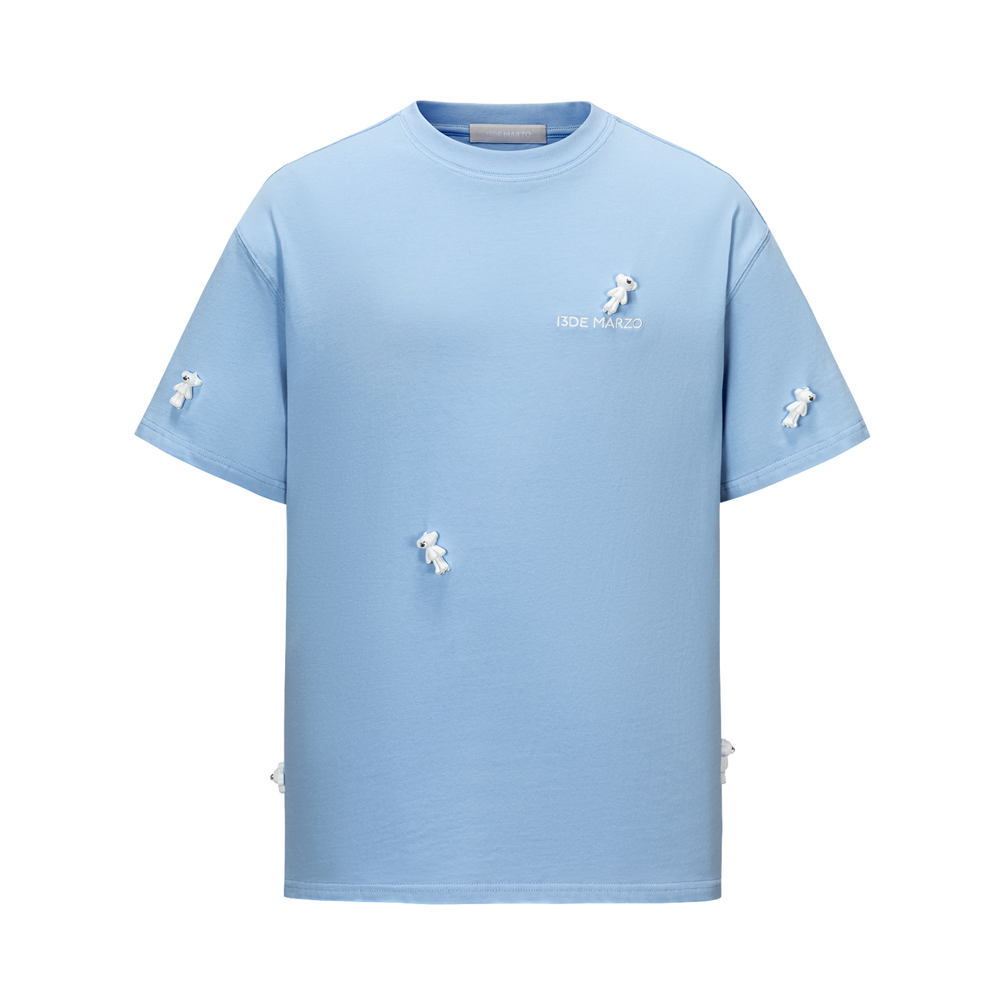 13DE MARZO Mini Flocked Bear T-shirt Blue