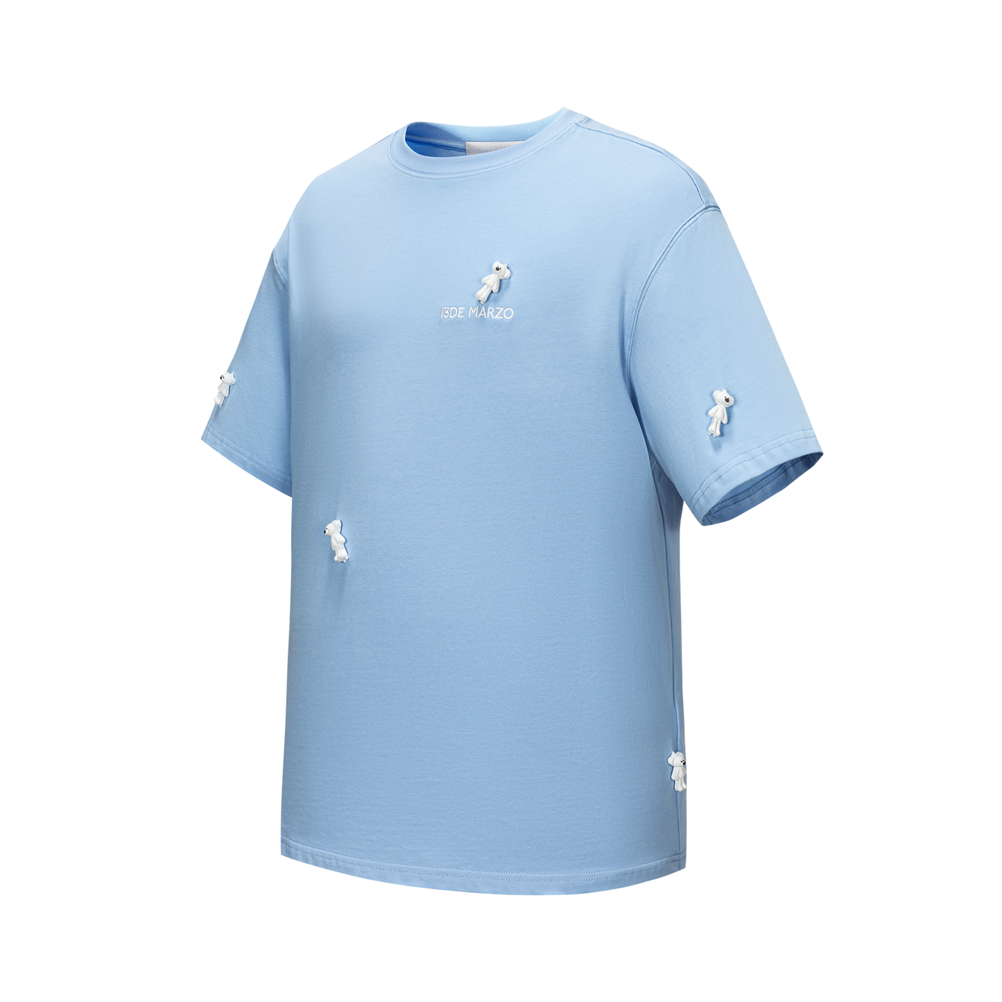 13DE MARZO Mini Flocked Bear T-shirt Blue