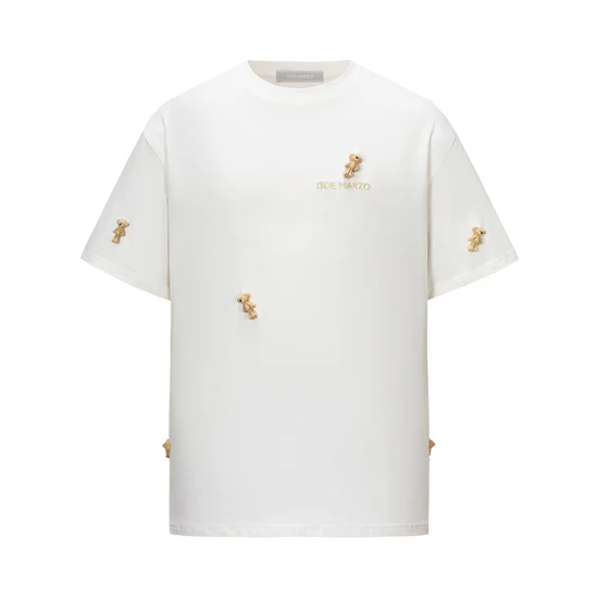 13DE MARZO Mini Flocked Bear T-shirt Dark Beige