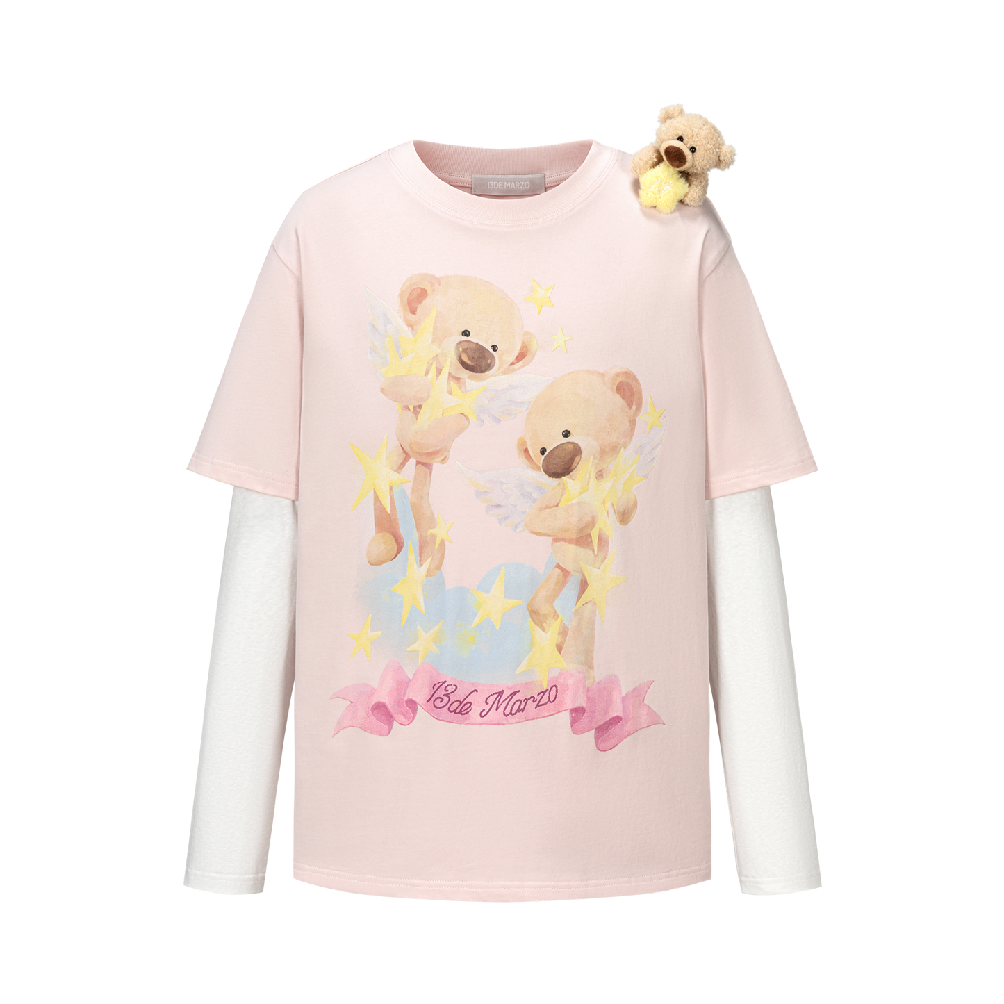 13DE MARZO Luminous Bear Sketch T-shirt Pink