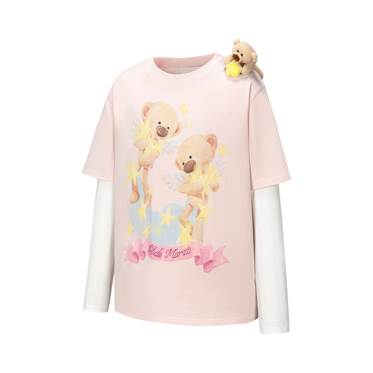13DE MARZO Luminous Bear Sketch T-shirt Pink