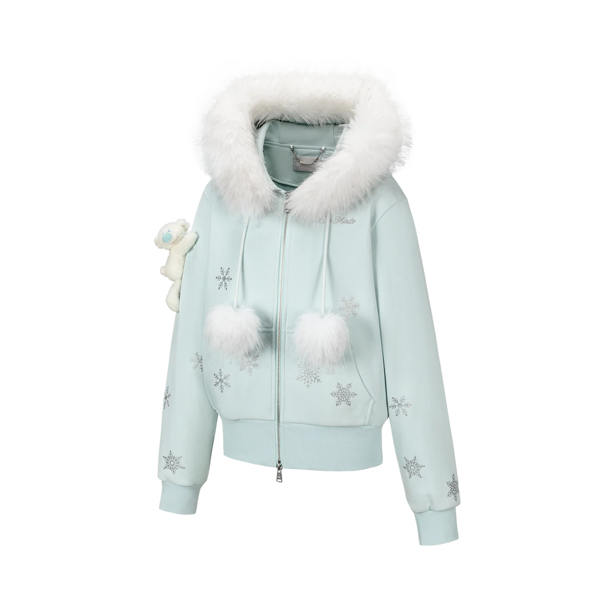 13DE MARZO Shimmer Snow Bear Zip Hoodie Blue