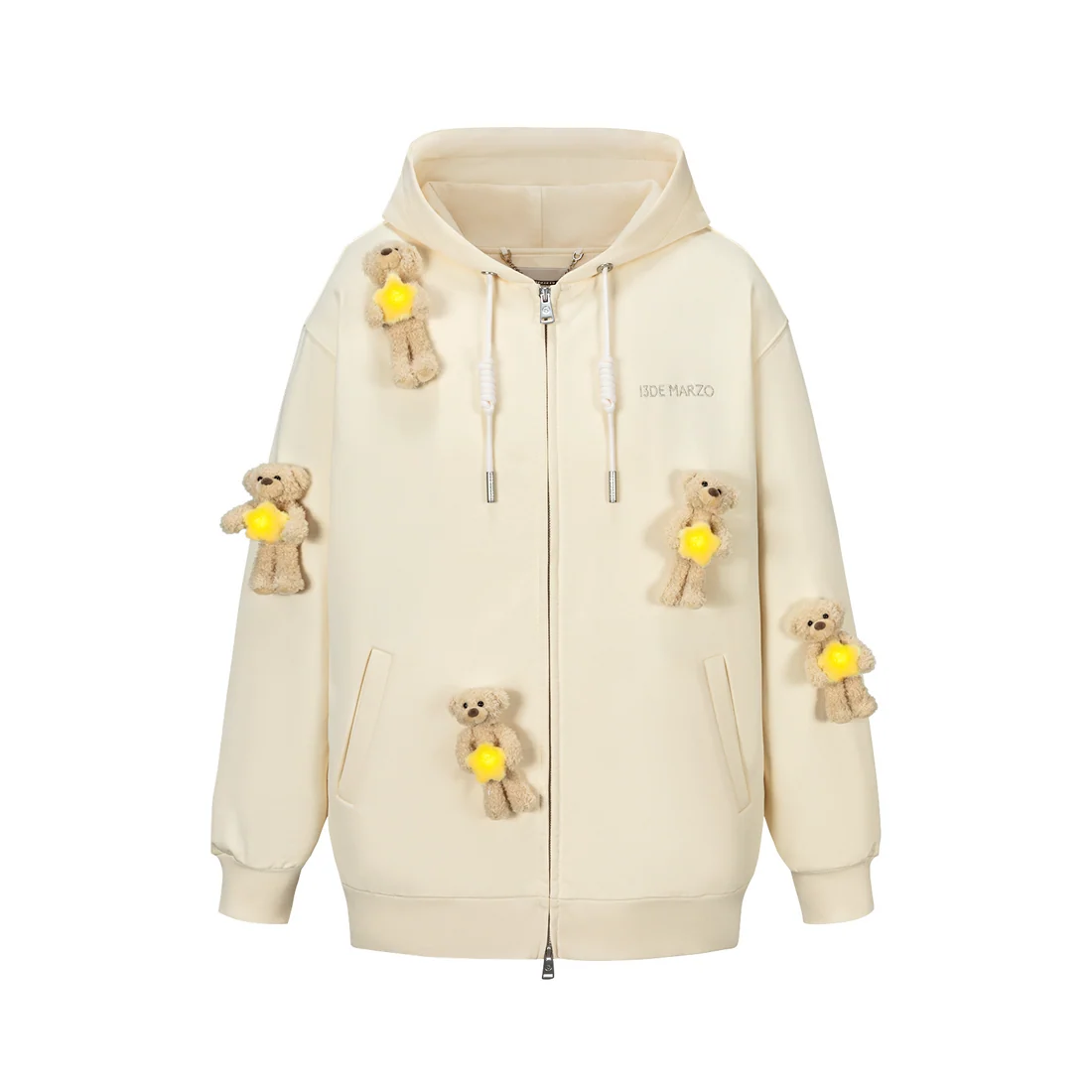 13DE MARZO Lumi Star Bear Zip Hoodie Beige