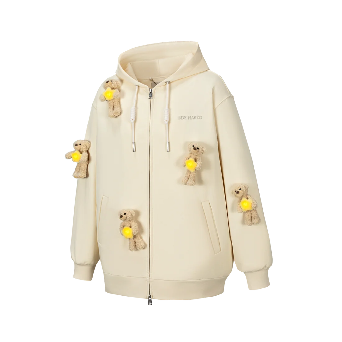 13DE MARZO Lumi Star Bear Zip Hoodie Beige