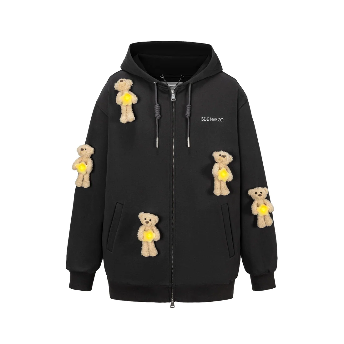 13DE MARZO Lumi Star Bear Zip Hoodie Dark Grey