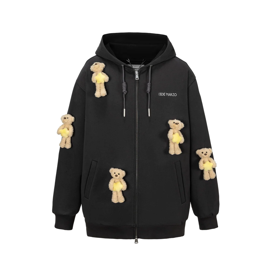 13DE MARZO Lumi Star Bear Zip Hoodie Dark Grey