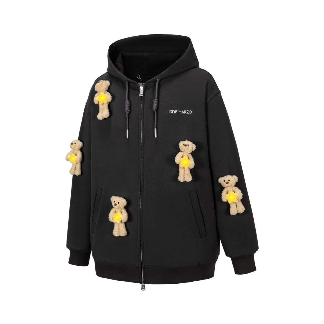 13DE MARZO Lumi Star Bear Zip Hoodie Dark Grey