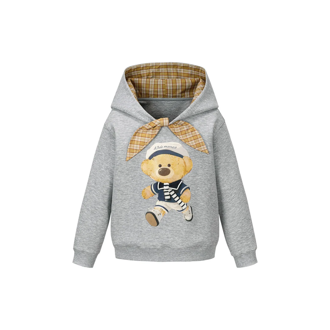 13DE MARZO Babybear Sailor Bear Illustration Hoodie Grey