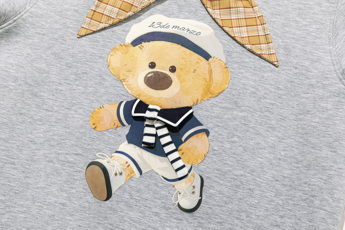 13DE MARZO Babybear Sailor Bear Illustration Hoodie Grey