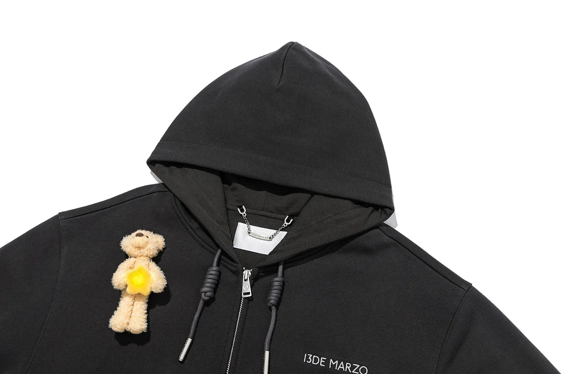 13DE MARZO Lumi Star Bear Zip Hoodie Dark Grey